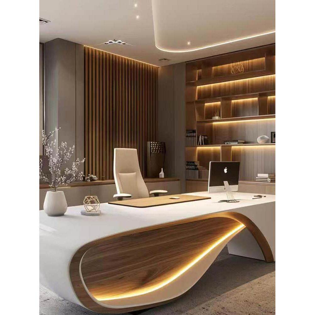 新中式办公室实木大板桌办公桌领导老总纯实木大班台老板桌带侧柜