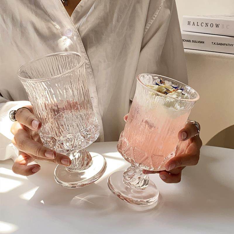 北欧风宫廷高脚杯小众设计玻璃杯红酒杯果酒杯威士忌酒杯果汁杯子