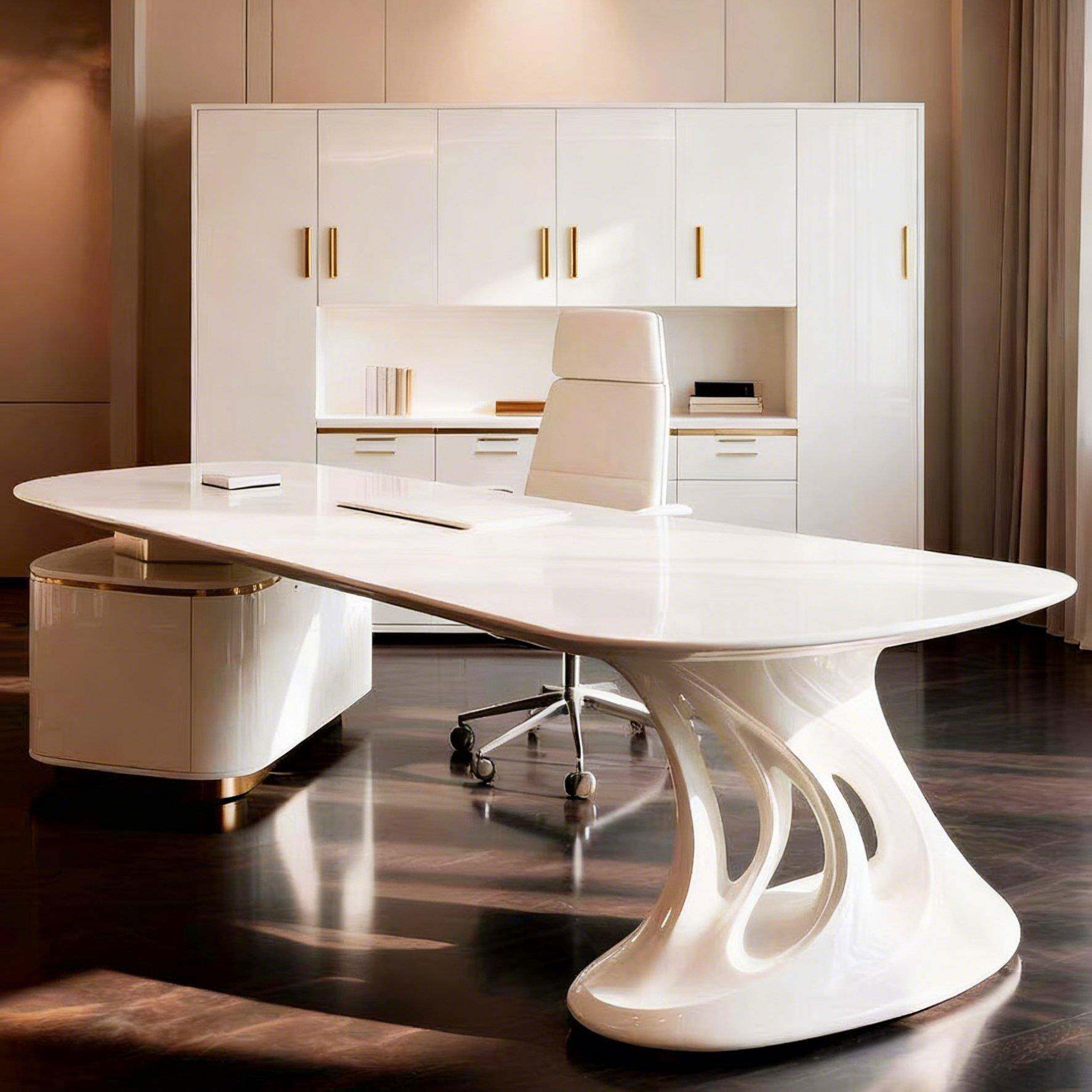 新中式办公室新款现代实木大板桌办公桌老总大班台女老板桌带侧桌