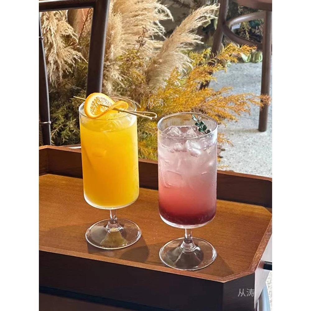 简约风圆筒高脚鸡尾酒杯果汁奶茶杯冷饮品气泡杯特调饮品咖啡杯子
