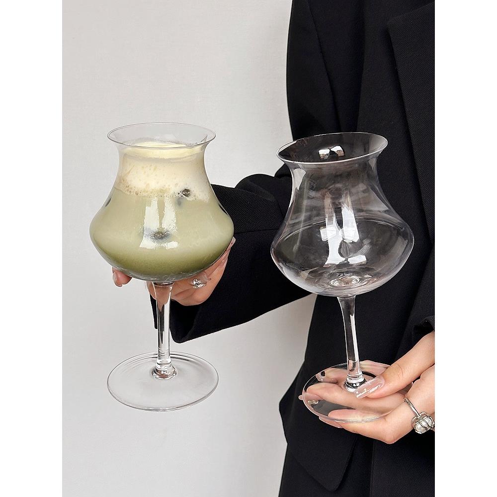 复古ins风反口特调饮品杯高脚玻璃冰美式拿铁咖啡杯个性鸡尾酒杯