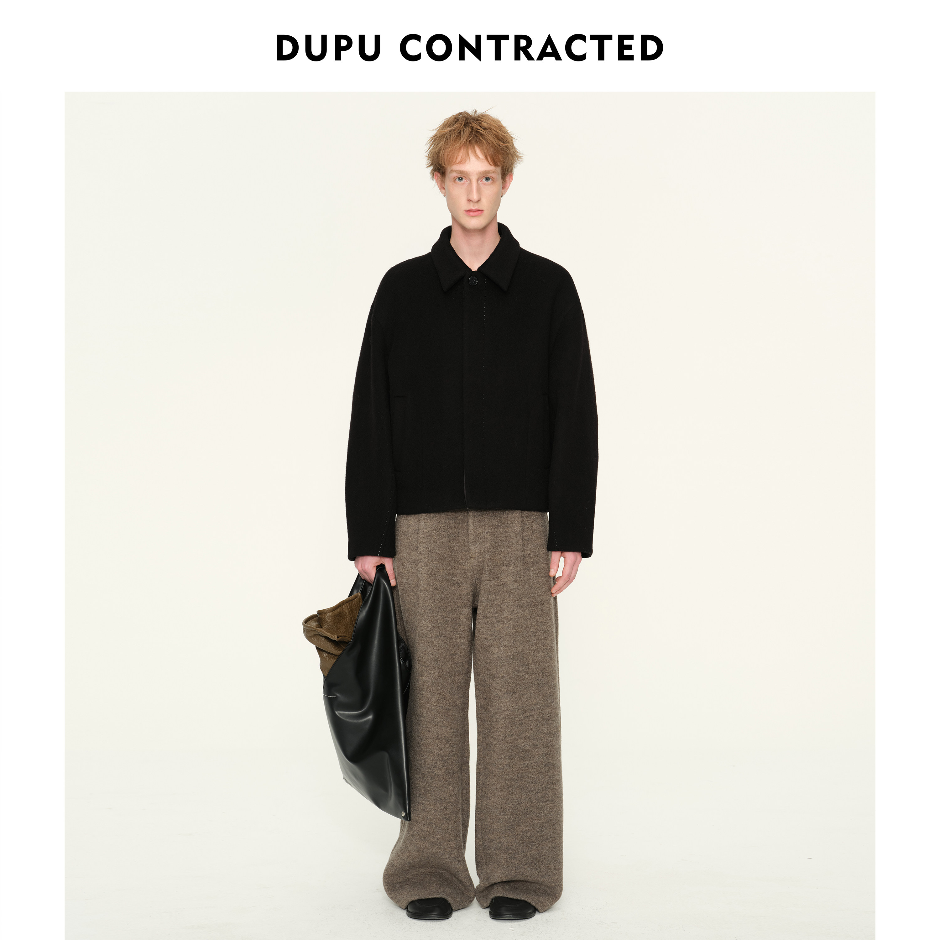 DUPU杜朴 经典款羊毛短款毛呢外套 重磅挺阔简约翻领双面呢外套