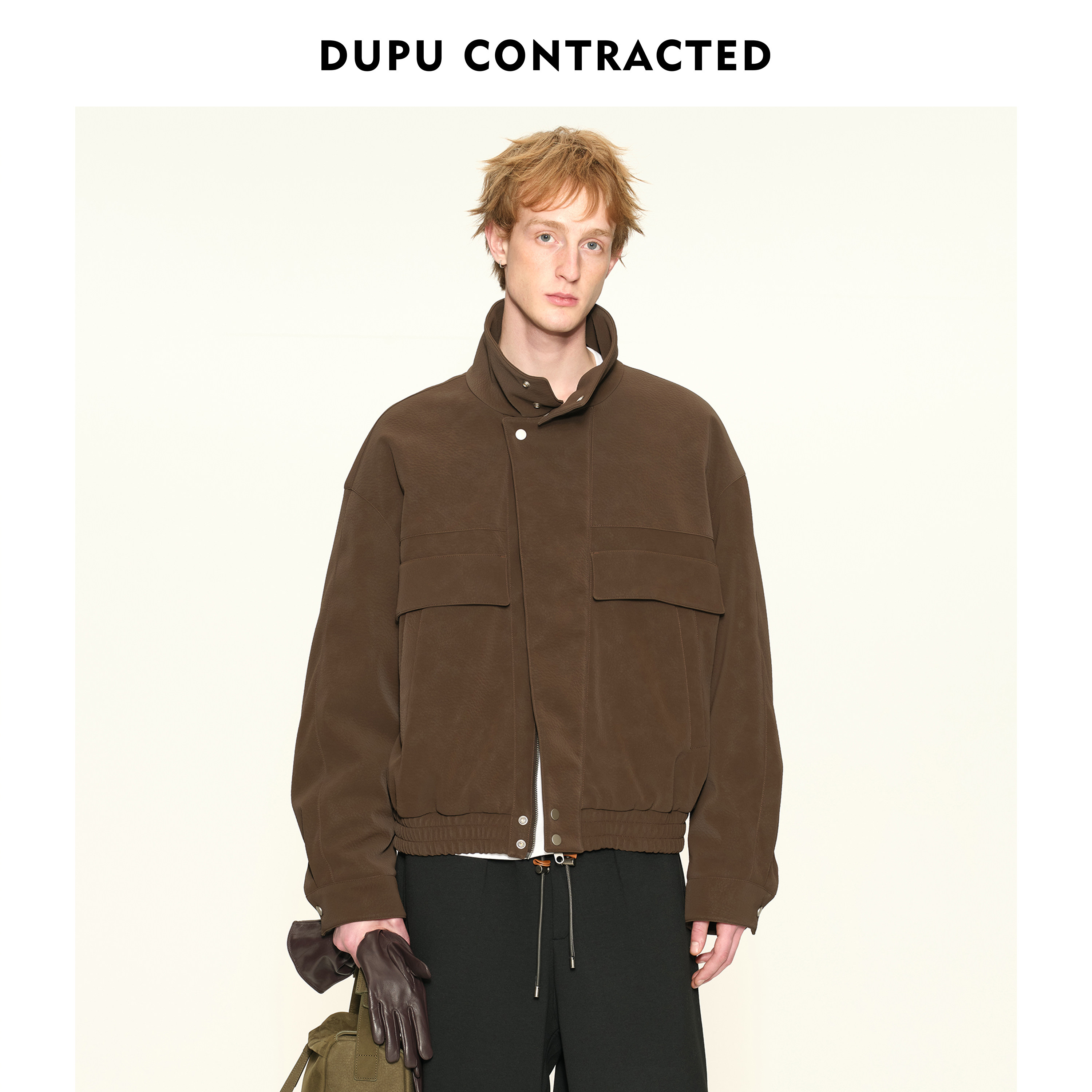 DUPU杜朴 荔枝纹双领型仿皮棉服 PU绒面肌理感实用口袋棉夹克外套