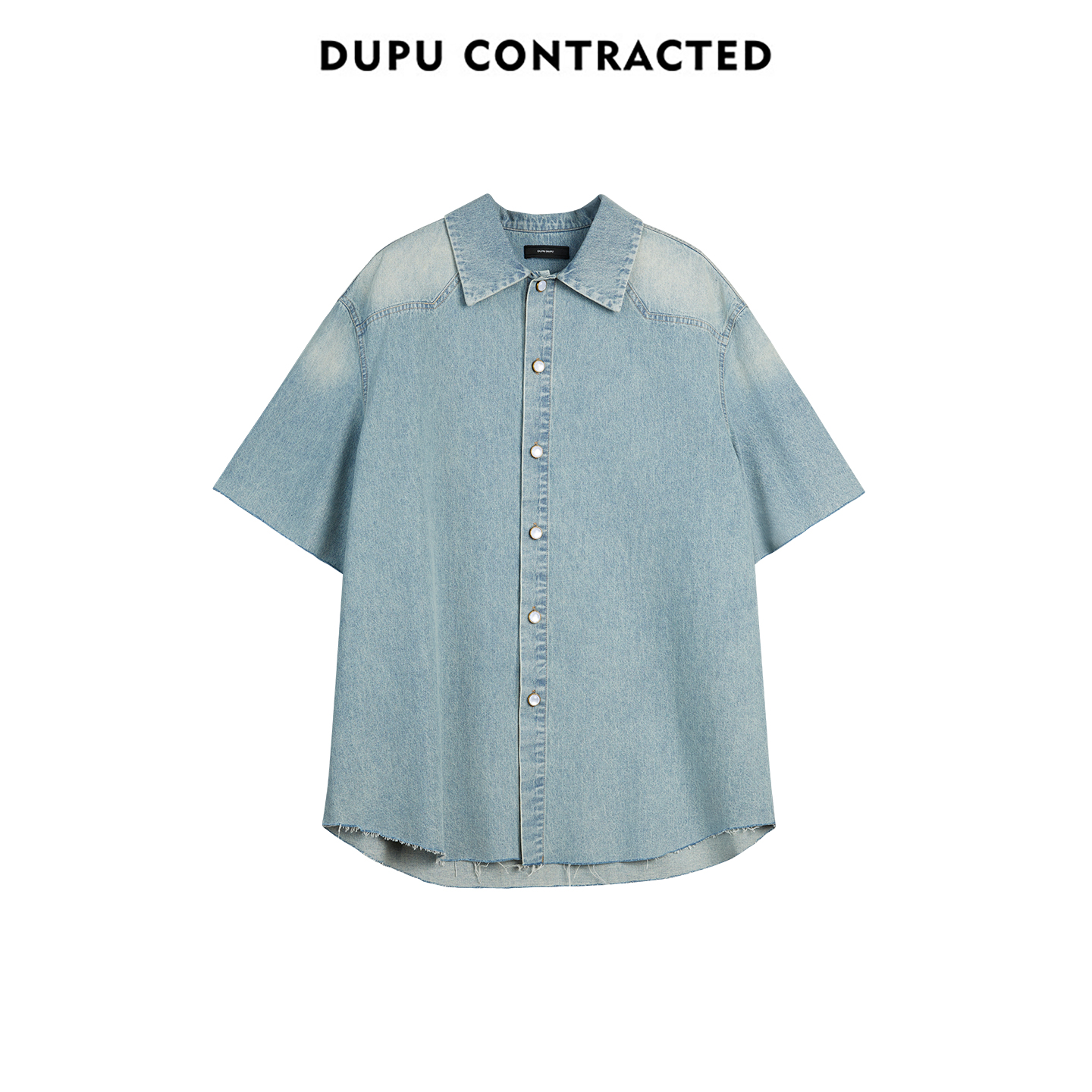 DUPU浅色水洗做旧牛仔衬衫短袖