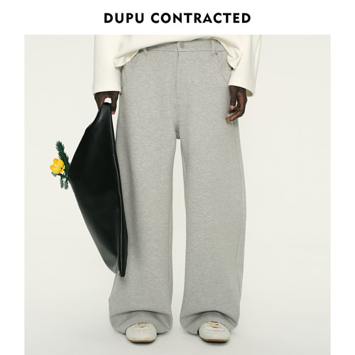 DUPU杜朴 一体绒时装感弯刀休闲卫裤 半松紧腰温暖加绒卫裤