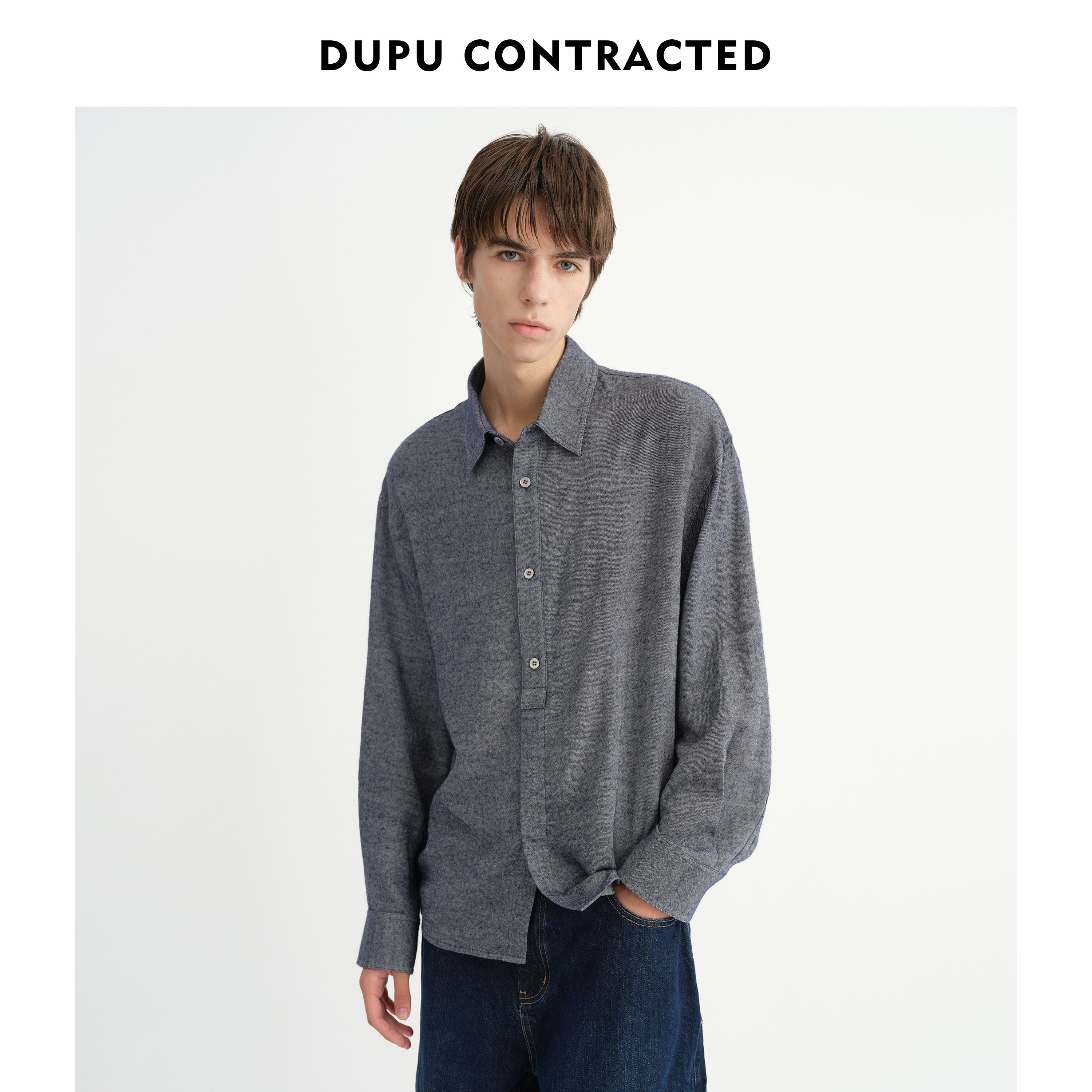 DUPU CONTRACTED｜绵羊毛混纺老钱风雾面花纱肌理衬衫 - 实物图