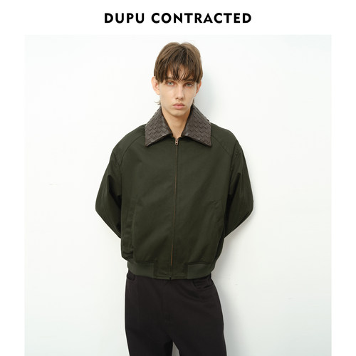 DUPU CONTRACTED｜静奢风短宽可拆卸编织皮领夹克外套