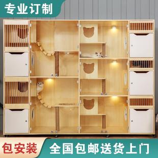 定制豪华猫笼子实木生态板小猫柜别墅猫舍玻璃宠物店展示柜猫产房