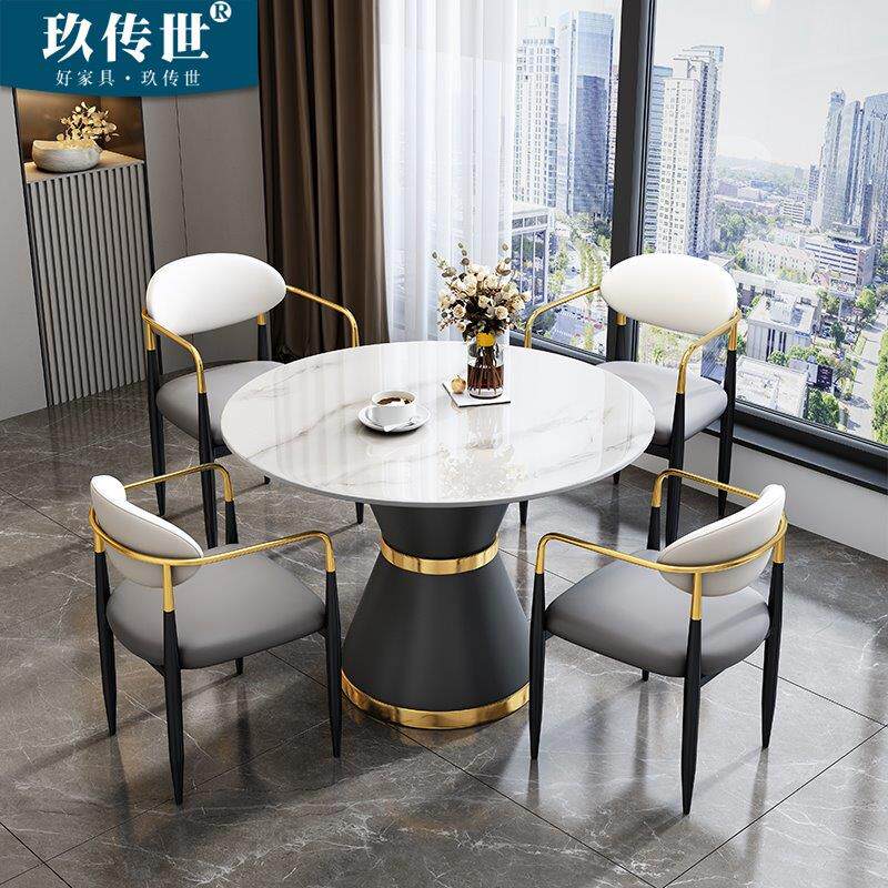 接待洽谈桌小圆桌岩板餐桌出租房用餐饮商用桌椅公寓家用小户型