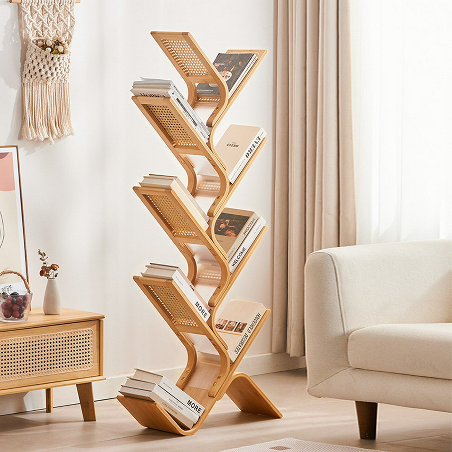 曲天下简易树形书架落地置物架靠墙客厅创意书柜卧室书桌旁收纳架