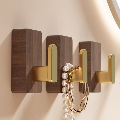 胡桃木挂衣钩入户门后免打孔挂衣架玄关墙上挂钩壁挂衣服实木