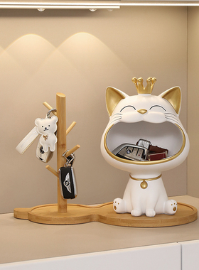日本ハイエンド招财猫摆件钥匙收纳进门入户玄关装饰乔迁新居