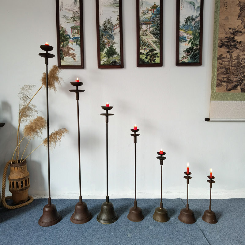 复古铸铁烛台油灯摆件仿古铁艺老油灯民俗禅意茶室灯侘寂风落地灯