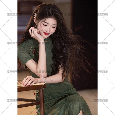绿色旗袍女大学生新中式连衣裙中国风苏州改良日常年轻款微胖女生
