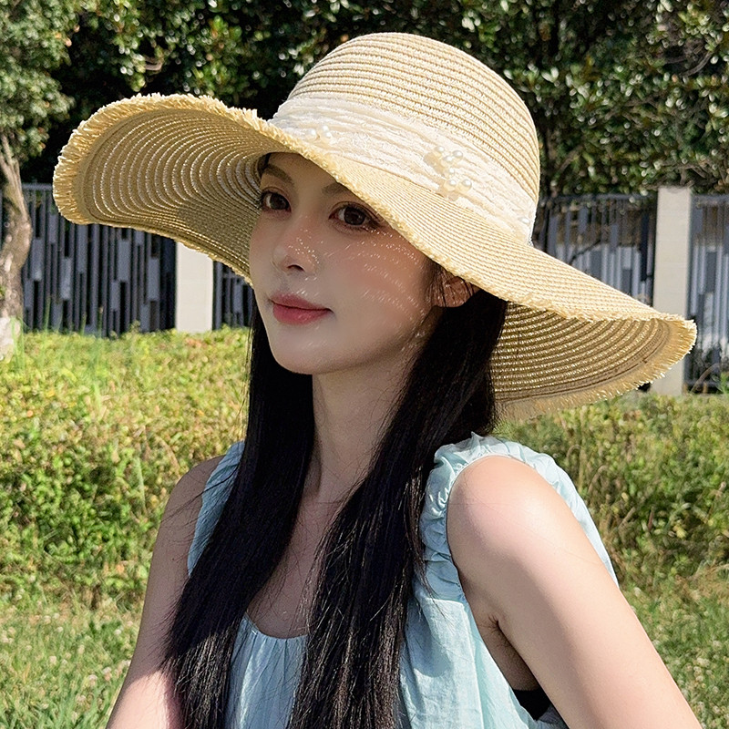 法式草帽女2025新款夏季大帽檐防晒帽海边沙滩遮阳帽子遮脸太阳帽