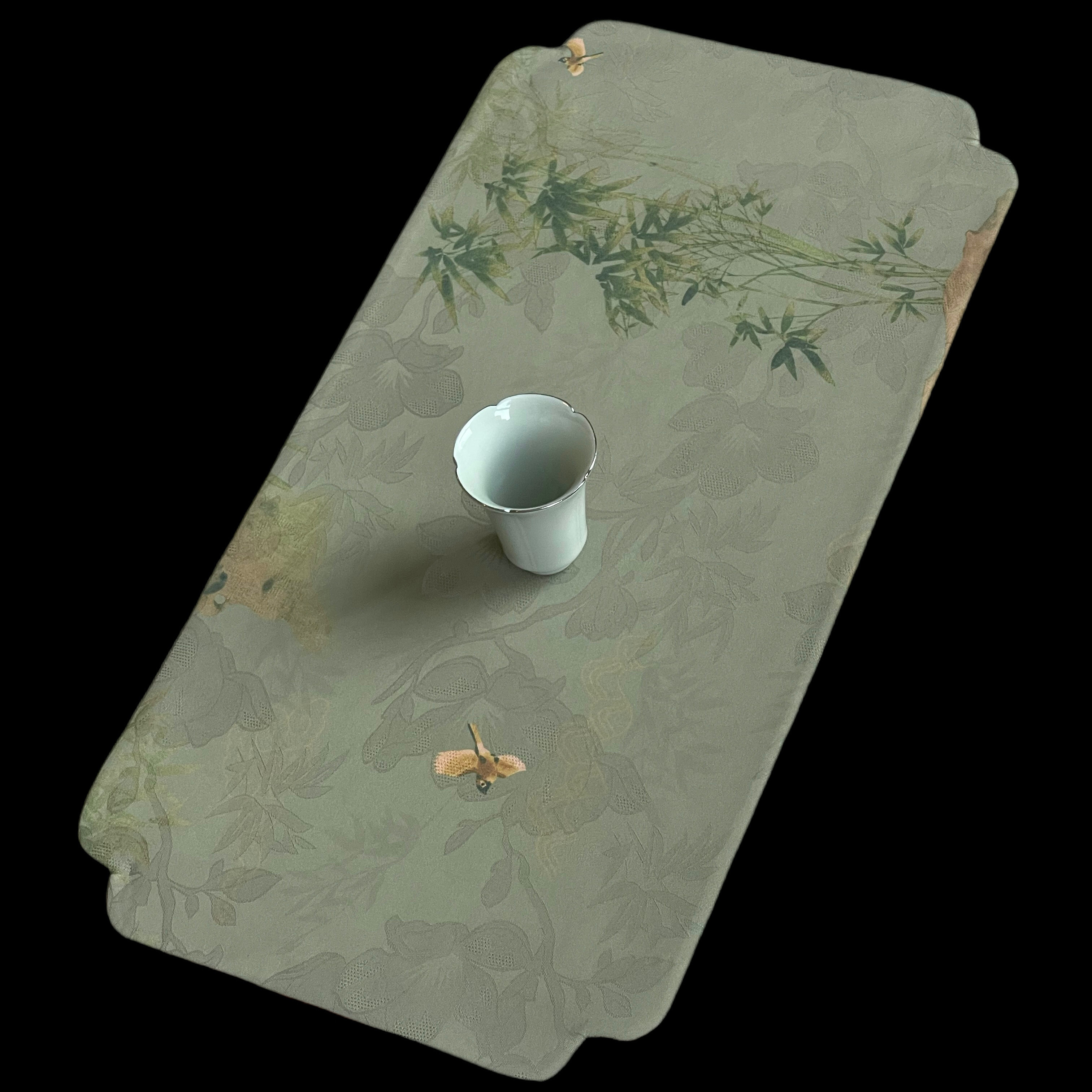 海棠边小茶席真丝香云纱圆茶垫布艺新中式双面可用泡席茶道桌