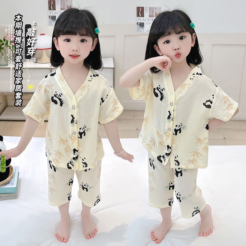 女童睡衣夏款2025新款儿童家居服套装棉纱薄款纯棉宝宝夏季空调服