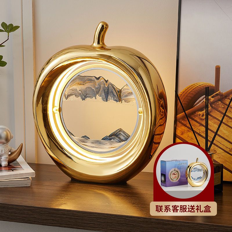 新款创意解压床头装饰3D流沙画家用客厅LED树脂台灯苹果礼品摆件图片