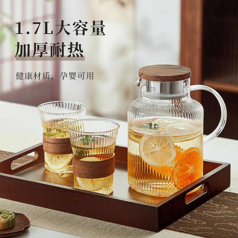 冷水壶玻璃耐高温大容量家用密封带盖子防尘夏季储水泡果茶凉