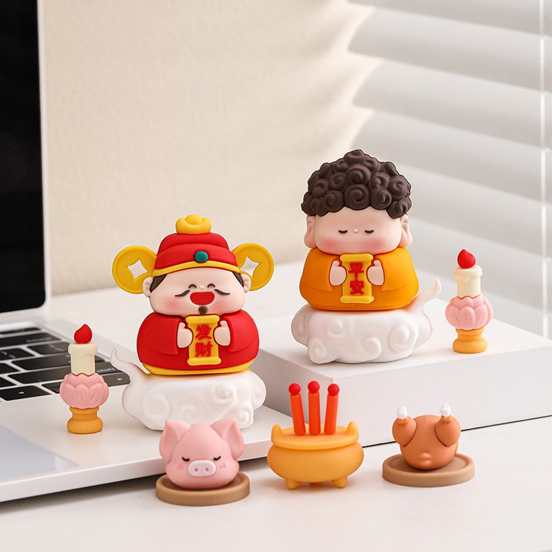 财神爷情绪稳定治愈小摆件办公室桌面招财工位发财电脑装饰汽车