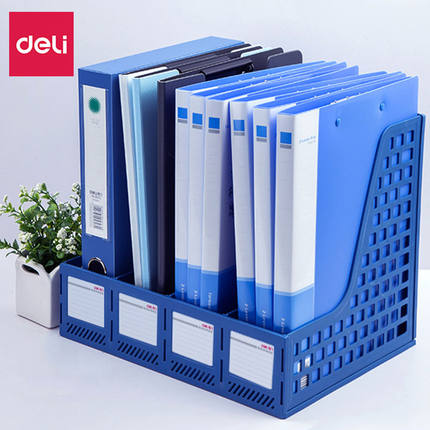得力四联文件框33777加厚资料架档案架签文件座书立办公文件栏