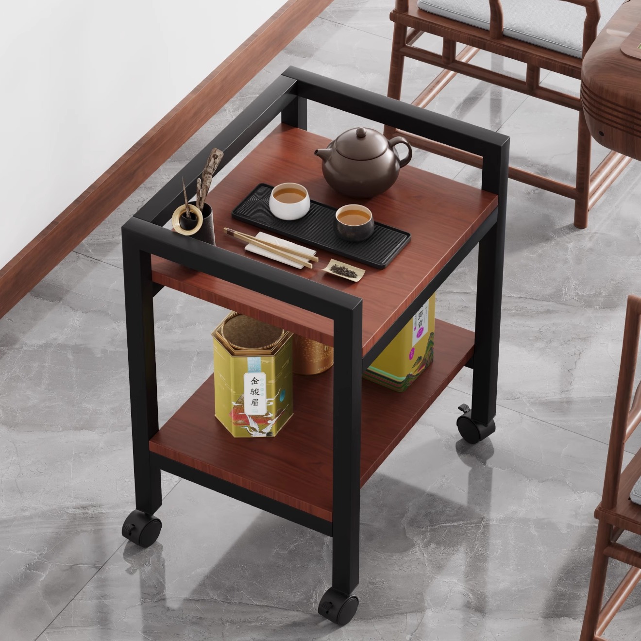 麻将桌茶几茶水架棋室专用边桌可移动置物架子打麻将机小边几