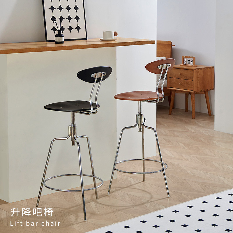 旋转吧台椅中古北欧家用靠背高脚凳吧椅酒吧椅咖啡厅可升降高