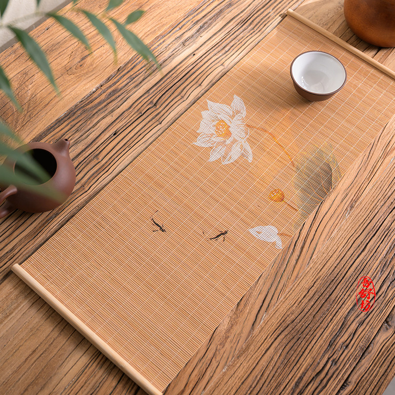 竹编印花茶席竹帘中式竹餐垫杯垫隔热垫桌垫功夫茶道配件干泡
