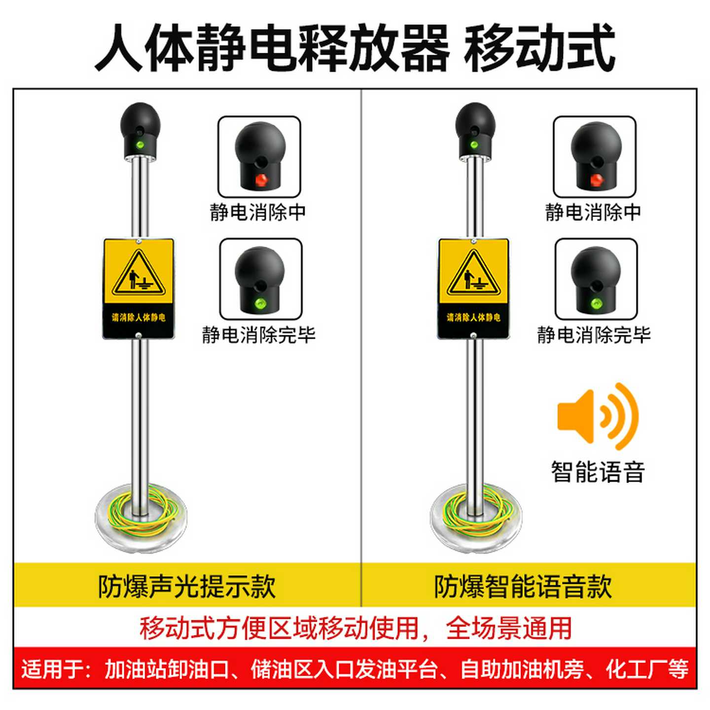 防爆人体静电释放器加油站触摸式Z静电报警装置语音声光报警本安