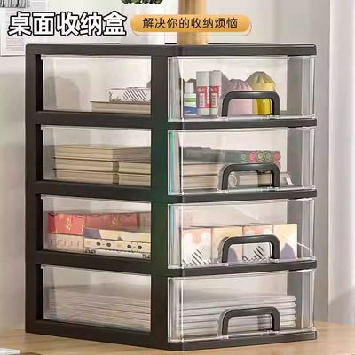 桌面文具收纳盒家用抽屉式大容量多层化妆置物架透明杂物整