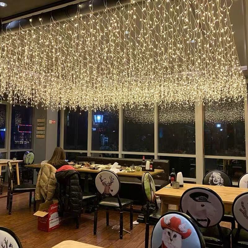 LED网红星星灯小彩灯闪灯串灯满天星室内外装修冰条窗帘瀑布挂灯