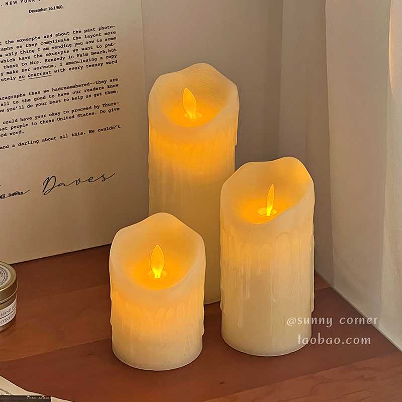 仿真烛泪摇摆灯芯led电子蜡烛灯ins浪漫氛围灯摆件桌面装饰小