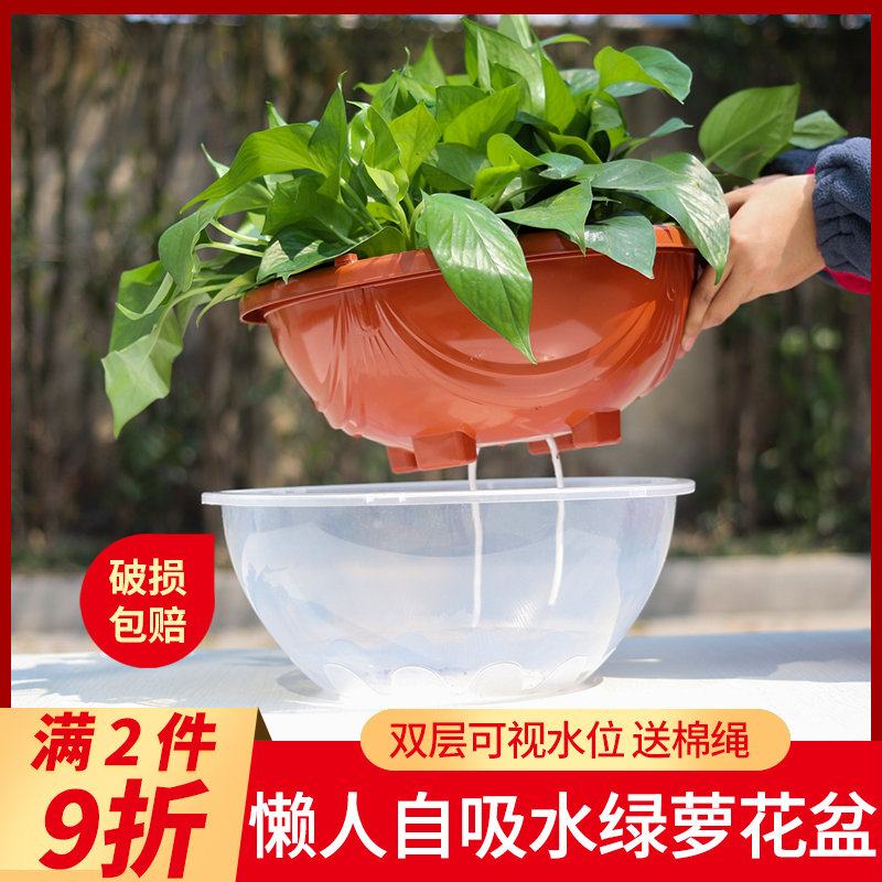 绿萝专用花盆储水盆双层树脂套盆塑料吊兰盆室内自吸水懒人塑