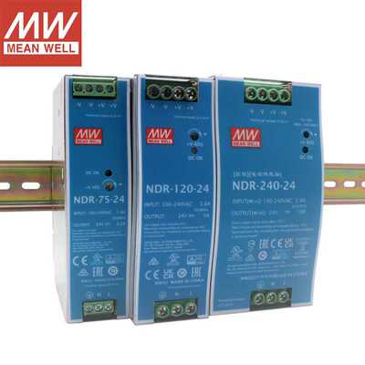 明纬导轨NDR-75W120W240W480W-24V开关电源220V转DC24V变压器