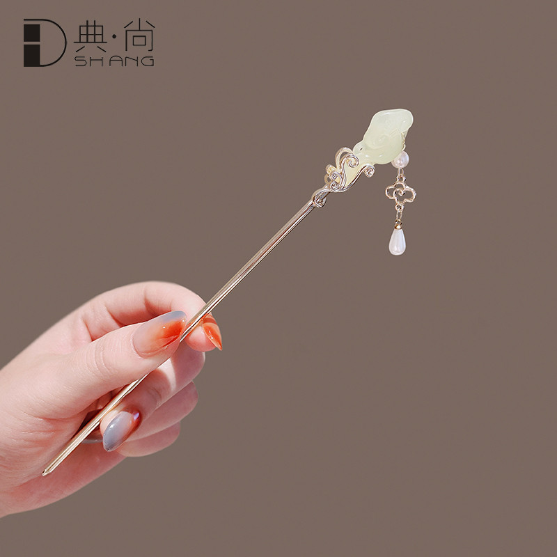 祥云玉如意古风流苏发簪女步摇高级感后脑勺盘发簪子新中式发钗