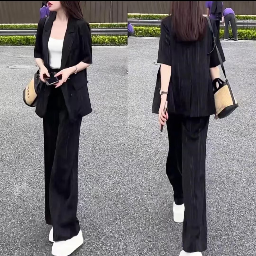 时尚西服套装女2025春夏装新款短袖西装高级感休闲薄款两件套2241