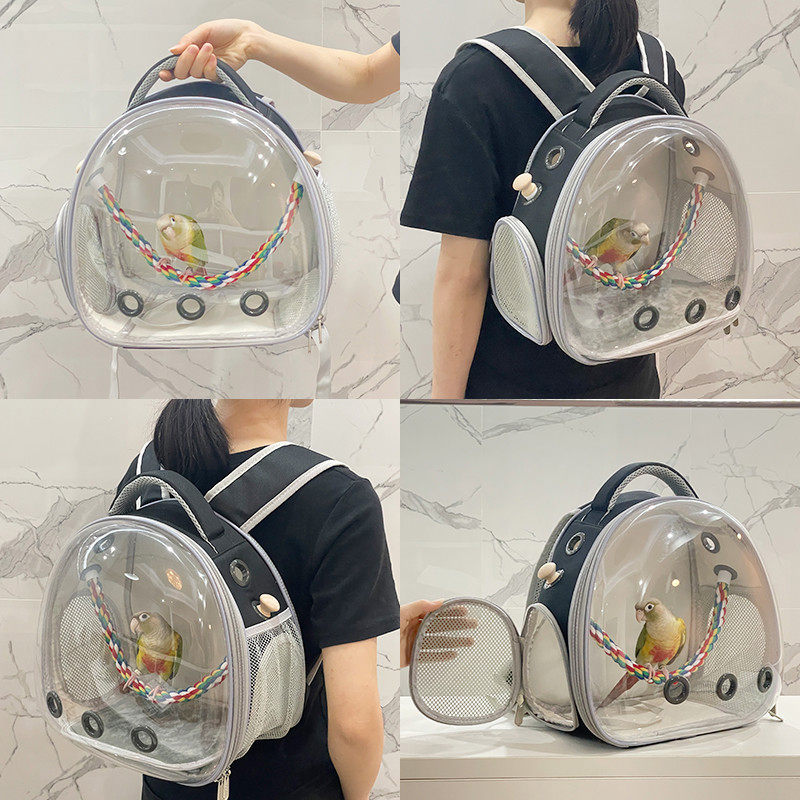 鹦鹉外出双肩包透明便携鸟包透气玄风仓鼠兔子刺猬虎皮鸟笼出行包
