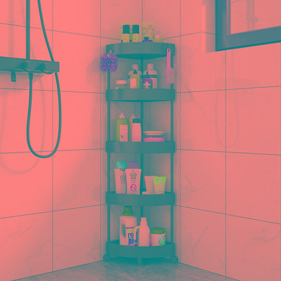 浴室置物架卫生间厕所洗澡间免打孔收纳架子洗手间落地三角置物架