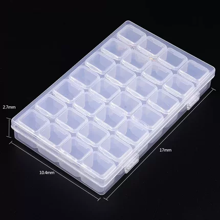 批发美甲工具28格收纳盒可组装拆卸透明彩色盒子指甲装饰品分装盒