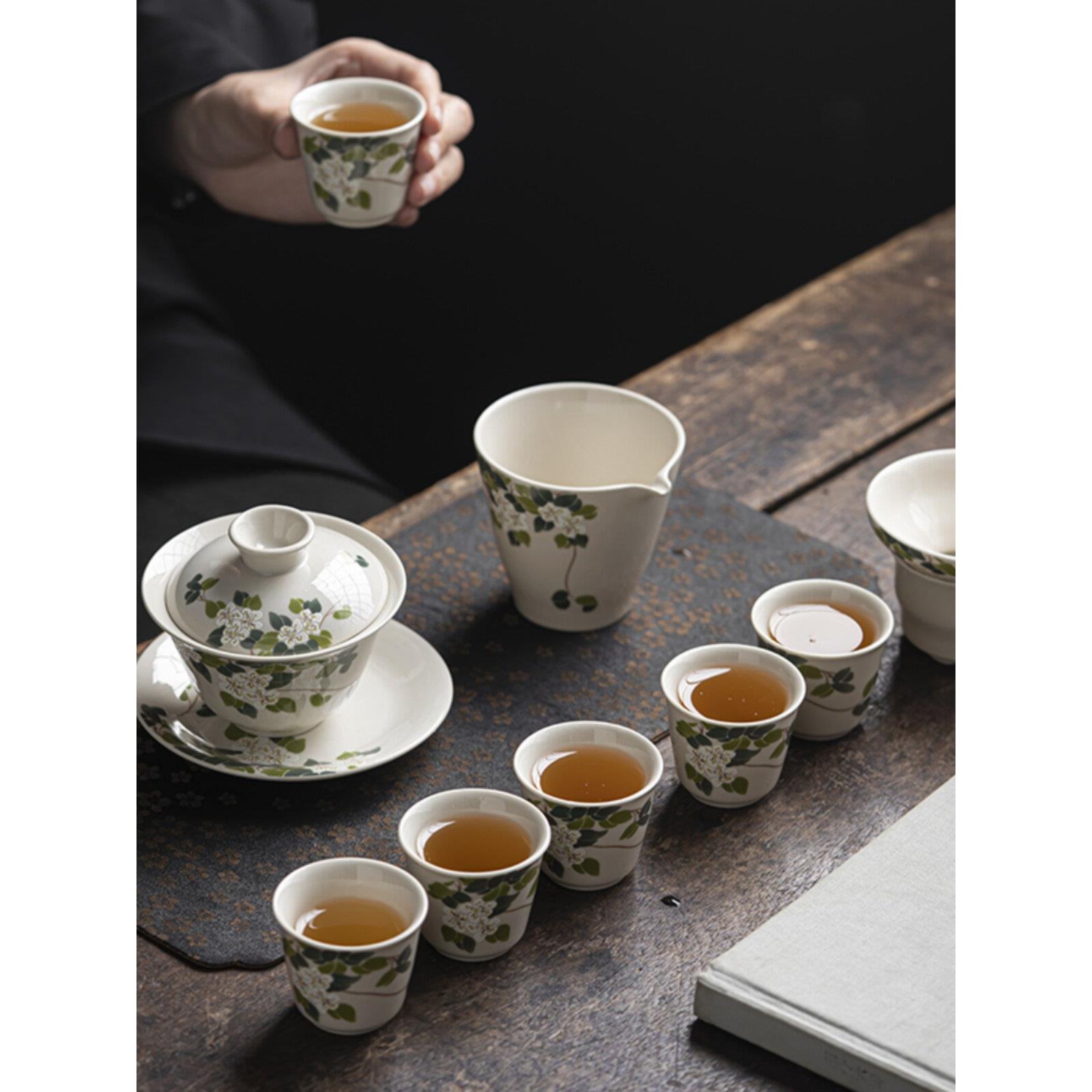 草木灰功夫茶具套装防烫家用客厅办公室轻奢泡茶杯整套盖碗礼盒装