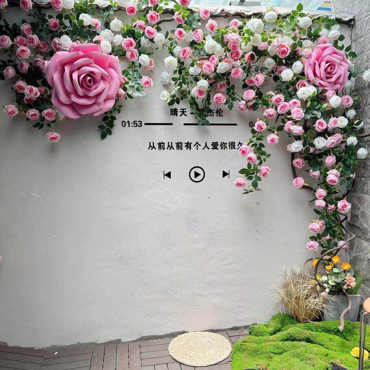 彷真玫瑰花墙装饰网红瀑布花墙民宿风景区造景拍照打卡户外景点美