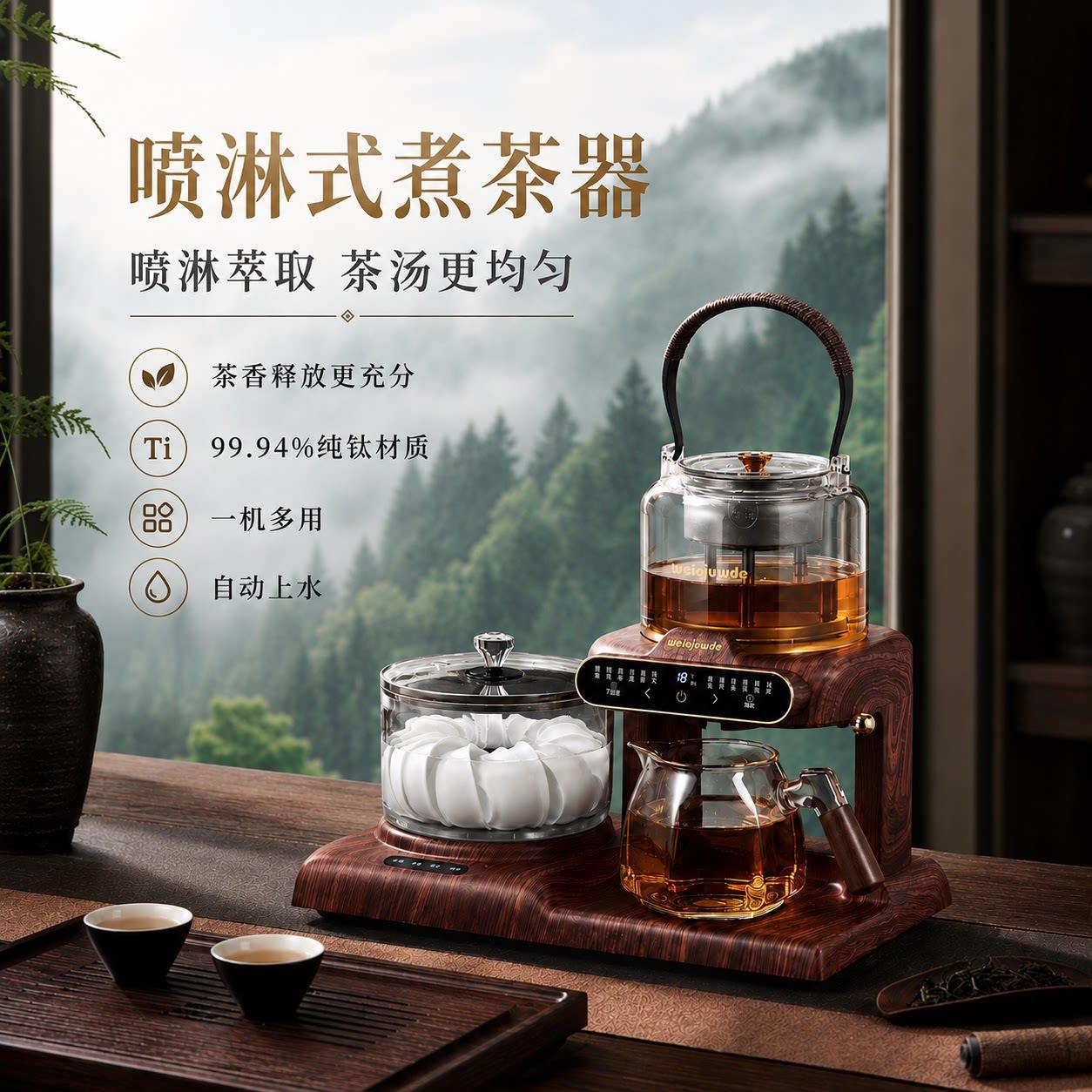 纯钛全自动养生煮茶器蒸汽喷淋式煮茶壶家用智能保温萃茶All