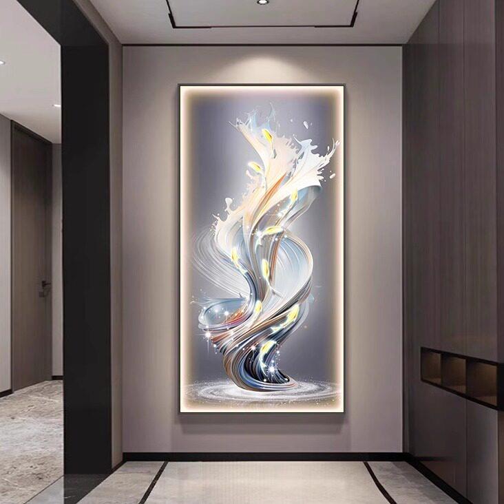 现代感九鱼图入户玄关装饰画走廊过道壁灯高档背景墙挂画晶瓷画