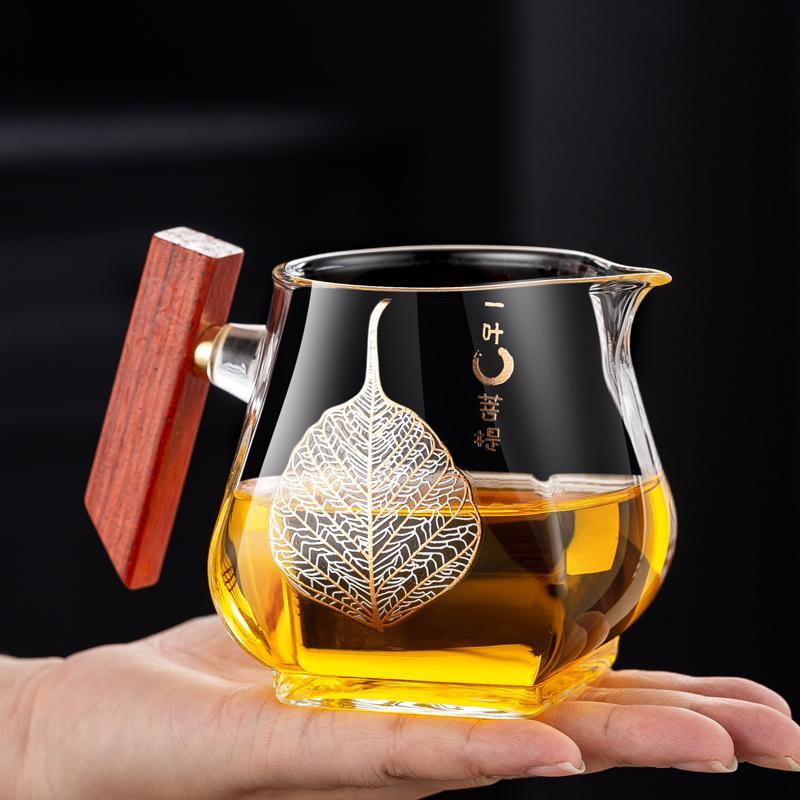 加厚高端木把玻璃公道杯茶漏过滤四方分茶器家用茶海功夫茶具套组