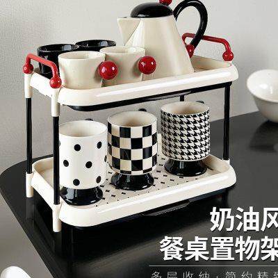餐桌置物架桌面上的台面放杯子收纳分层整理架子粮食桌上落地边u.