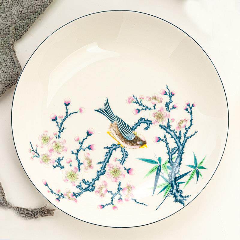 金岚玉唐山骨瓷超大12英寸深盘餐盘深汤盘蒸鱼香锅大深盘