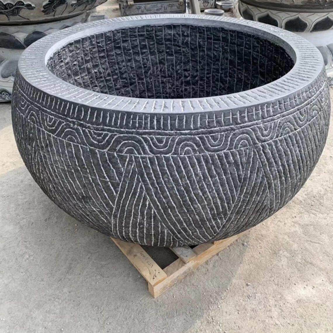 青石水缸手工纹路石缸门海水缸石雕鱼缸花盆仿古石盆天然庭院旺宅