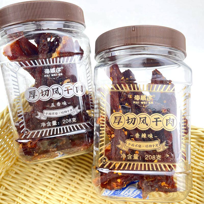 海威迩厚切风干肉原味香辣味手撕鸡胸肉干罐装208g追剧解馋小零食