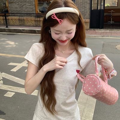 美式辣妹白色爱心印花纯棉短袖