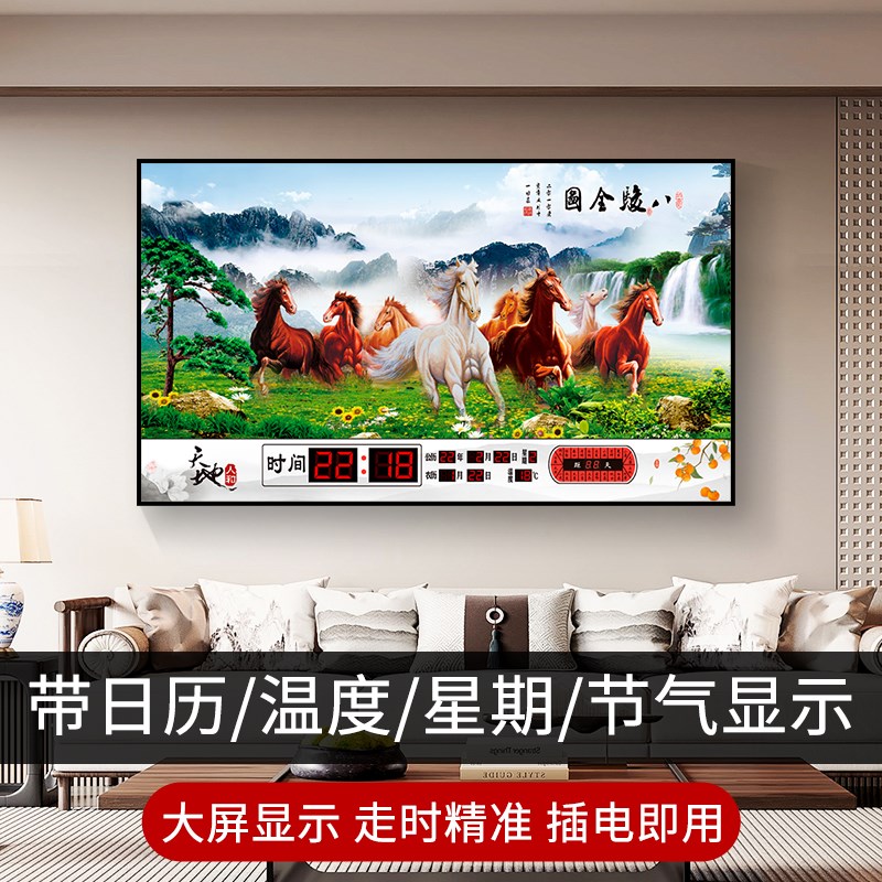 电子万年历客厅装饰画挂钟表家用客厅挂墙静音自动对时钟表